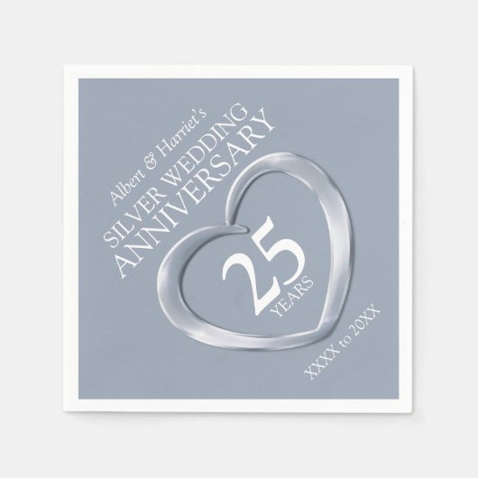 第25回銀記念ハート名前をカスタムする スタンダードカクテルナプキン (正面)
