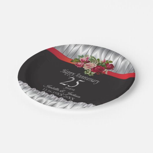 第25回銀・バラ結婚記念日 ペーパープレート (アングル)