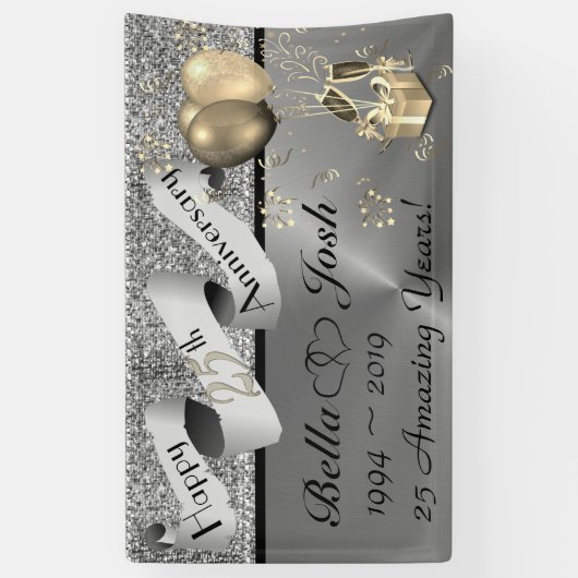 第25幸せな記念日の旗の結婚 横断幕 (縦)