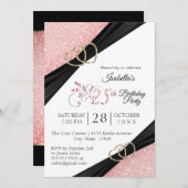 第25期ピンクグリッターと金ゴールドハート誕生日 招待状 (正面/裏面)
