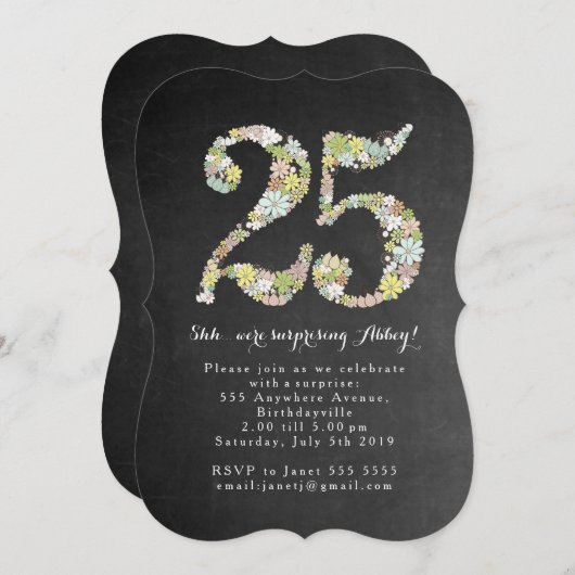 第25第25誕生会の招待を驚かして下さい 招待状 (正面/裏面)