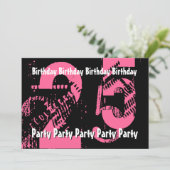 第25第29ピンクおよび黒い誕生日PartyTemplate 招待状 (スタンド正面)