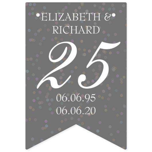 第25結婚記念日の銀のStardustの紙吹雪 バンティングフラッグ (第1の旗)