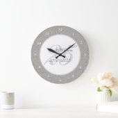 第25結婚記念日の銀のStardustの紙吹雪 ラージ壁時計 (ホーム)