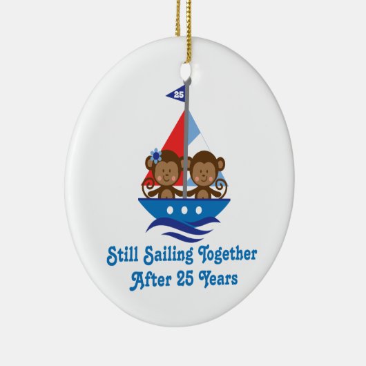 第25結婚記念日猿のためのギフト セラミックオーナメント (右)