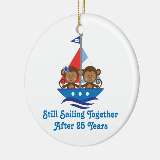 第25結婚記念日猿のためのギフト セラミックオーナメント (左)