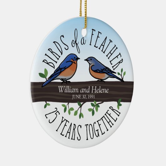 第25結婚記念日、羽のブルーバード セラミックオーナメント (右)