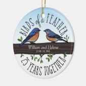 第25結婚記念日、羽のブルーバード セラミックオーナメント (左)