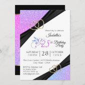 第25色数々のグリッター金ゴールドハート誕生日 招待状 (正面/裏面)