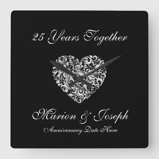 第25記念日のギフトの柱時計 スクエア壁時計 (正面)