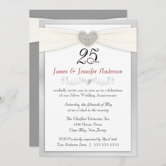 第25記念日のパーティの招待状のヴィンテージの銀 招待状 (正面/裏面)