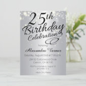 第25誕生日の招待状-銀製のきらめく招待 招待状 (スタンド正面)