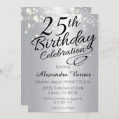 第25誕生日の招待状-銀製のきらめく招待 招待状 (正面/裏面)