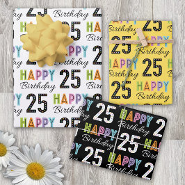 第25誕生日はっきりしたカラフルレトロ ラッピングペーパーシート