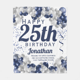 第25誕生日ネイビーバルーン フリースブランケット