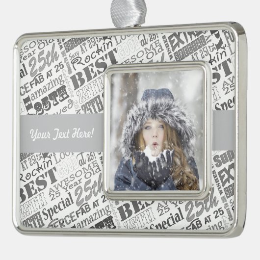 第25誕生日パーソナライズされたパーティー贈答品 シルバープレートフレームオーナメント (左)