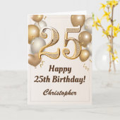 第25誕生日金ゴールドバルーンと紙吹雪誕生日 カード (黄色い花)