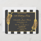 第25誕生日金ゴールドフェザー白黒ストライプ 招待状 (裏面)