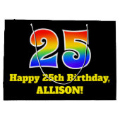 第25誕生日~おもしろい, カラフル, 鮮やか, Rainbow 25 ラージペーパーバッグ (裏面)