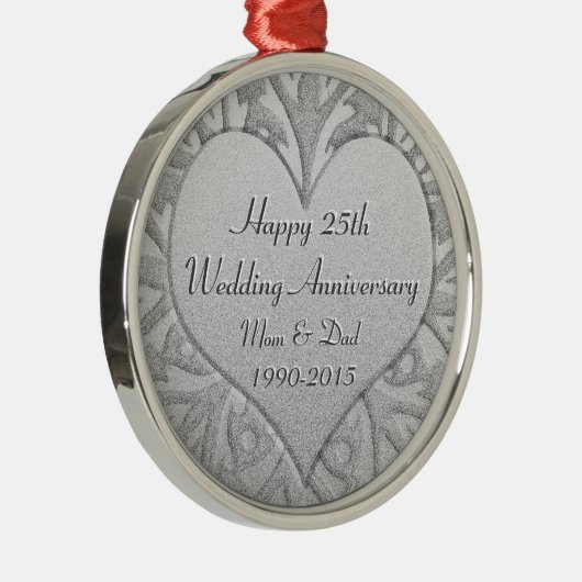 第25銀製の結婚記念日のハート メタルオーナメント (右)
