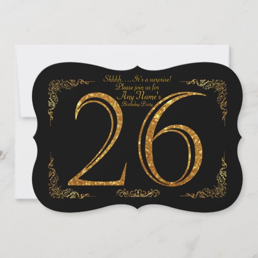 第26、誕生会第26、素晴らしいのGatsby、黒及び金ゴールド 招待状 (正面)