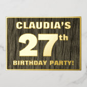 第27回バースデーパーティーはっきりした:,木目フェイク模様 箔招待状 (正面)
