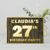 第27回バースデーパーティーはっきりした:,木目フェイク模様 箔招待状 (立ち正面)