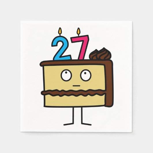 第27蝋燭が付いているお誕生日ケーキ スタンダードカクテルナプキン (正面)