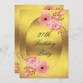 第27誕生日金フェイク箔水彩花 招待状 (正面/裏面)