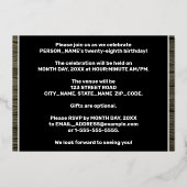 第28回誕生日パーティーはっきりした:木目フェイク模様 箔招待状 (裏面)