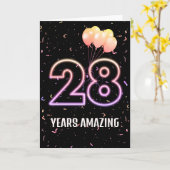 第28誕生日風船と紙吹雪 カード (黄色い花)