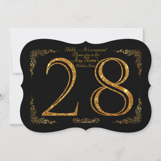 第28、誕生会第28、素晴らしいのGatsby、黒及び金ゴールド 招待状 (正面)
