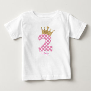 第2 Birthday PolkaのDots Glitterプリントの王冠 ベビーTシャツ