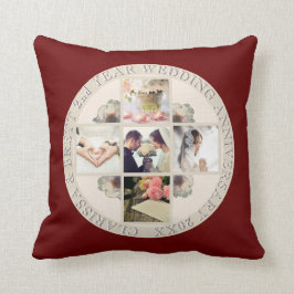 第2 Yr. 結婚記念日の綿赤い5つの写真 クッション
