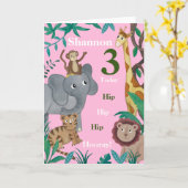 第3の誕生日ジャングルの友達カード カード (黄色い花)