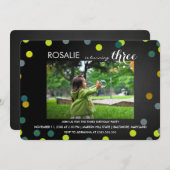 第3の誕生日パーティー|黒板紙吹雪写真 招待状 (正面/裏面)