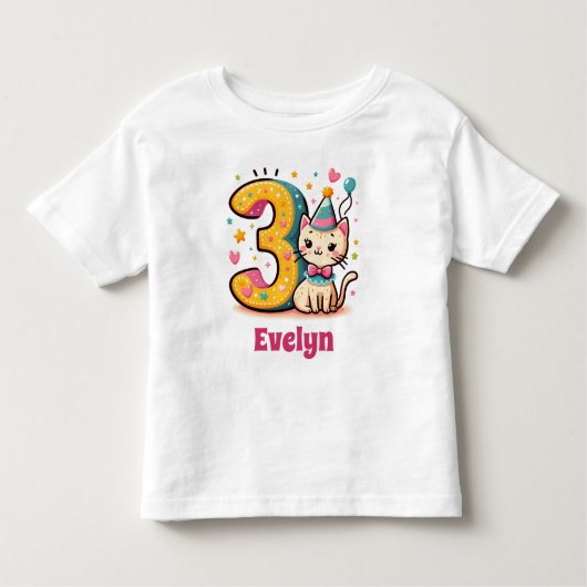 第3パーソナライズされた子猫誕生日 トドラーTシャツ (正面)