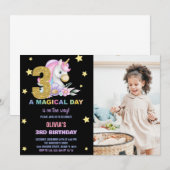 第3フローラUnicorn誕生日招待状(写真あり) 招待状 (正面/裏面)