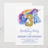第3レインボーユニコーン誕生日招待状 招待状 (正面/裏面)