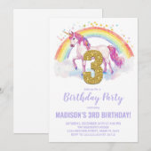 第3レインボーユニコーン誕生日招待状 招待状 (正面/裏面)