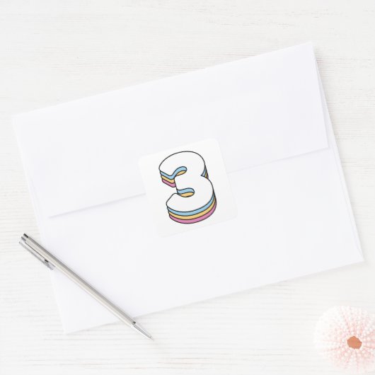 第3位かわいい虹の誕生日数 スクエアシール (封筒)