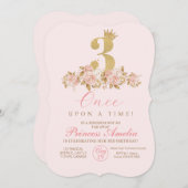 第3回キュートピンク金ゴールドクラウンプリンセス誕生日 招待状 (正面/裏面)