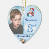 第3回パーソナライズされたクリスマス少年の写真ハートプレゼント セラミックオーナメント (左)