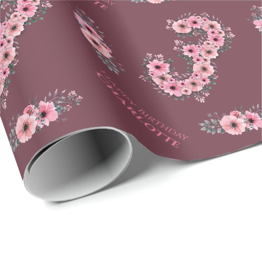 第3回ビッグ誕生日ガールピンク花緑 ラッピングペーパー (ロールコーナー)