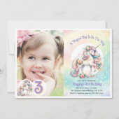 第3回ユニコーンバースデーパーティパステルレインボー 招待状 (正面)