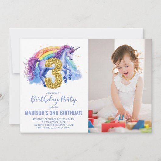 第3回レインボーユニコーン誕生日招待状写真 招待状 (正面)