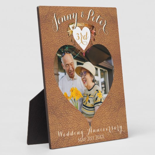 第3回レザーイメージ結婚の記念写真ハート フォトプラーク (側面)