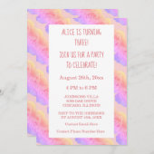 第3回誕生日コーラルピンクグラデーションフローラバラ 招待状 (正面/裏面)