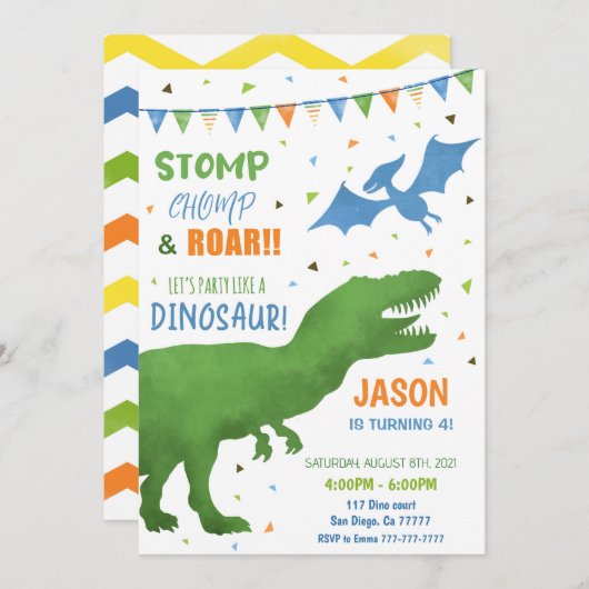 第3回誕生日恐竜 招待状 (正面/裏面)