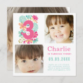 第3回3歳の誕生日パーティー写真広場 招待状 (正面/裏面)
